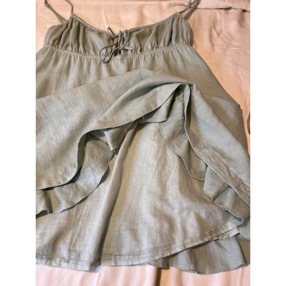 Princess Polly Empress of Love Mini Babydoll Top Dress Sage Green sz 6 Linen - Picture 13 of 15